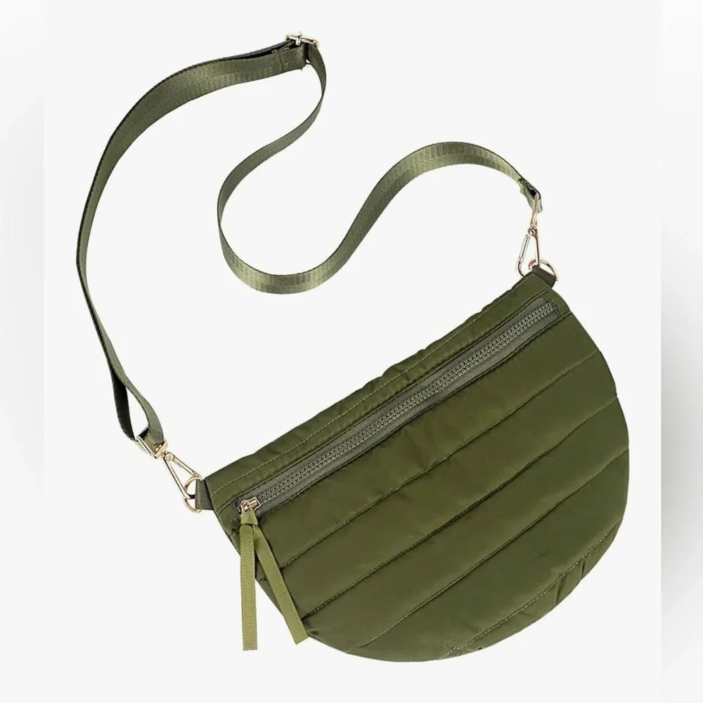 NWOT Puffer Olive Green Quilted Crossbody Bag Adjustable/Interchangeable Strap - Picture 7 of 12